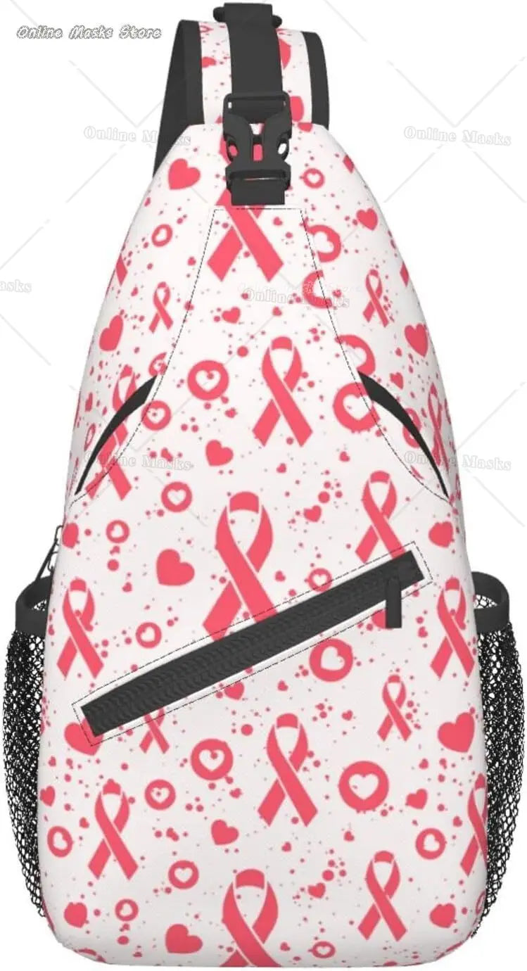 Breast Cancer Pink Awareness Ribbon Sling Bag for Women Girls Shoulder Backpack Chest Bags Crossbody Daypack for Hiking Camping