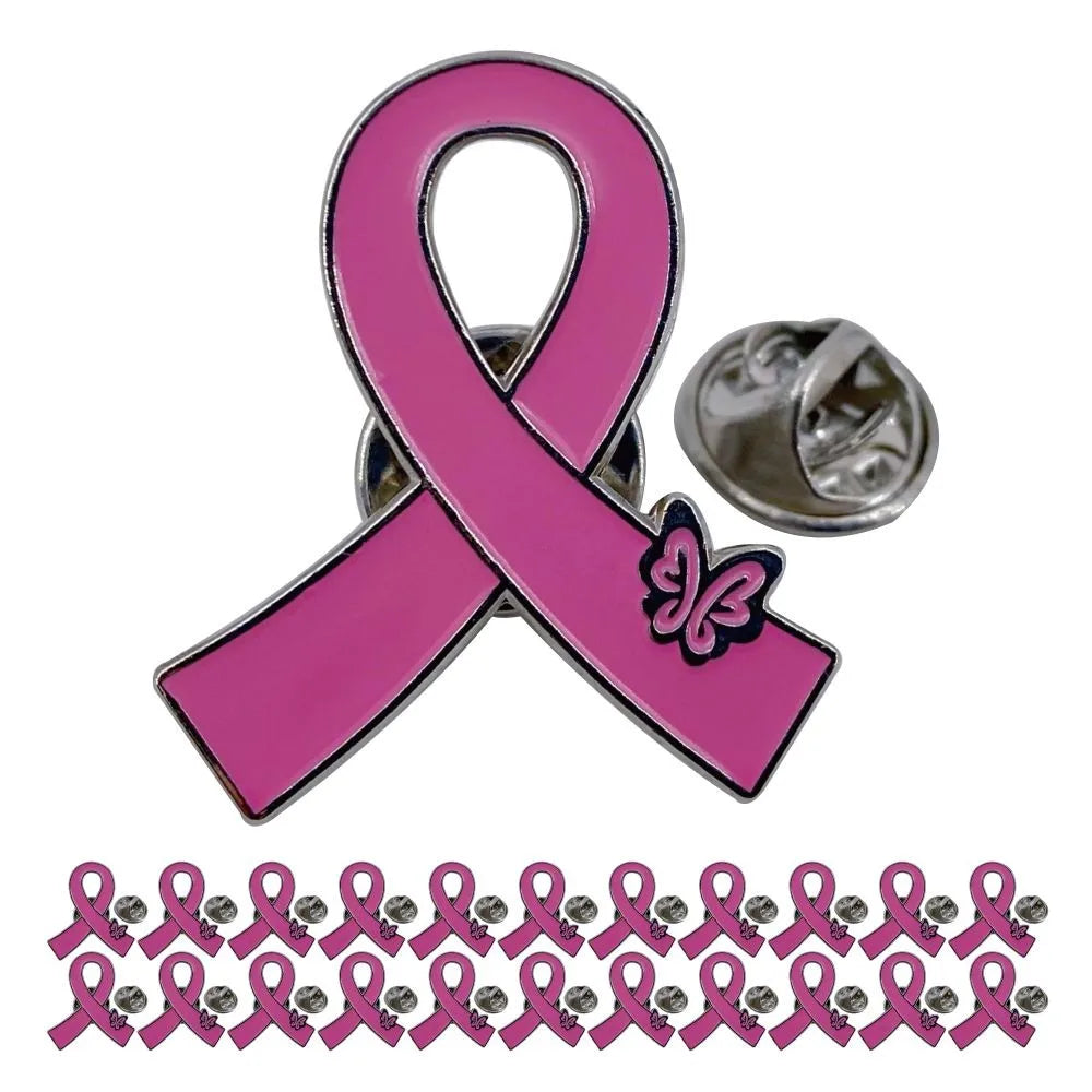 Pink RIBBON Pin with butterfly! Breast cancer awareness enamel lapel pin for Women Pink Ribbon Pins Pink Butterfly Ribbon