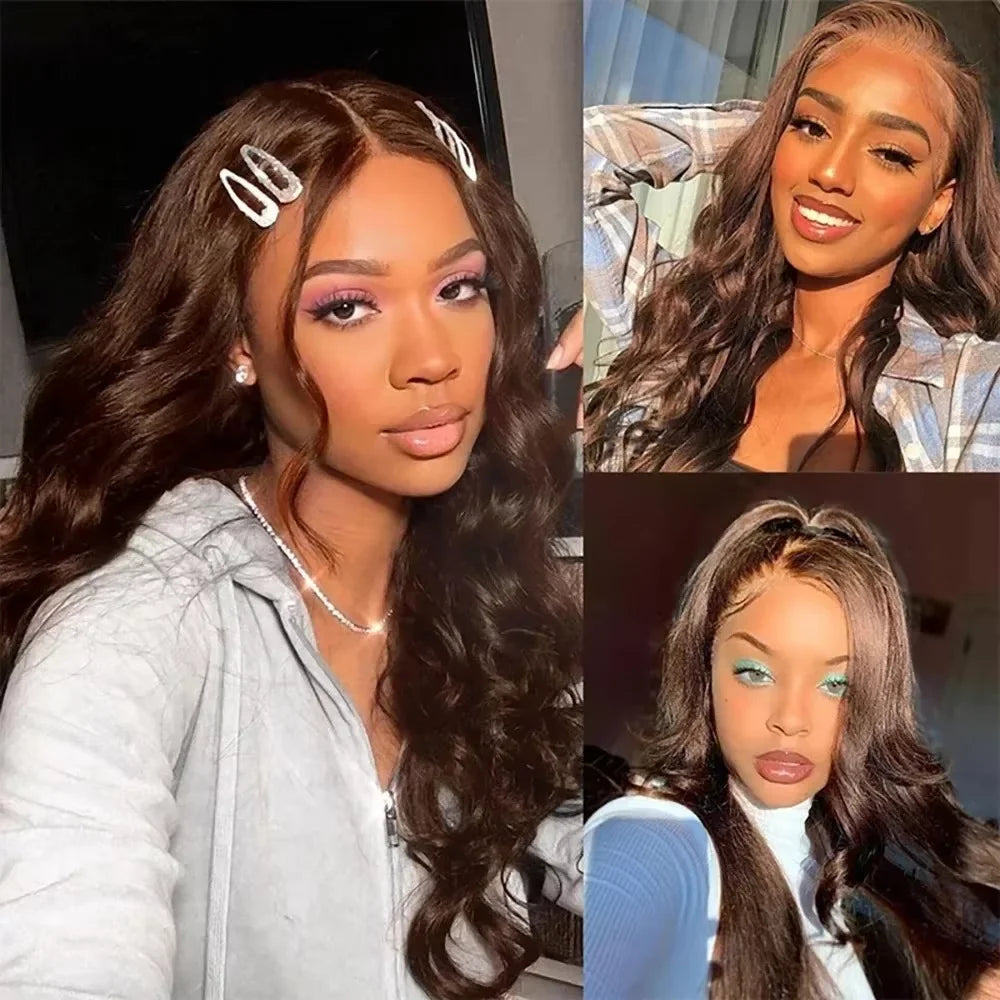 13x6 Chocolate Brown HD Lace Front Human Hair Wigs Body Wave Human Hair Wig 46 Inch 200Density Colored Human Hair Wigs For Women