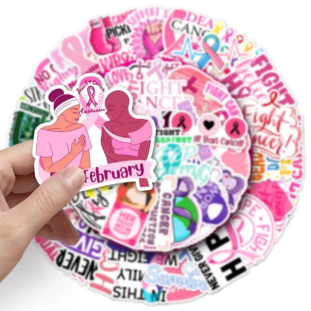 Assorted Breast Cancer Awareness Sticker DIY Phone Case Suitcase Notebook Women Power Pink Ribbon Stickers Kids Toy Wholesale