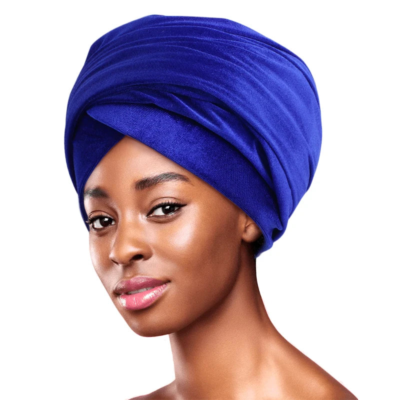 New Women Pleated Velvet  Elegant Head Wrap Extra Long Tube, Headwrap Scarf Tie for Chemo