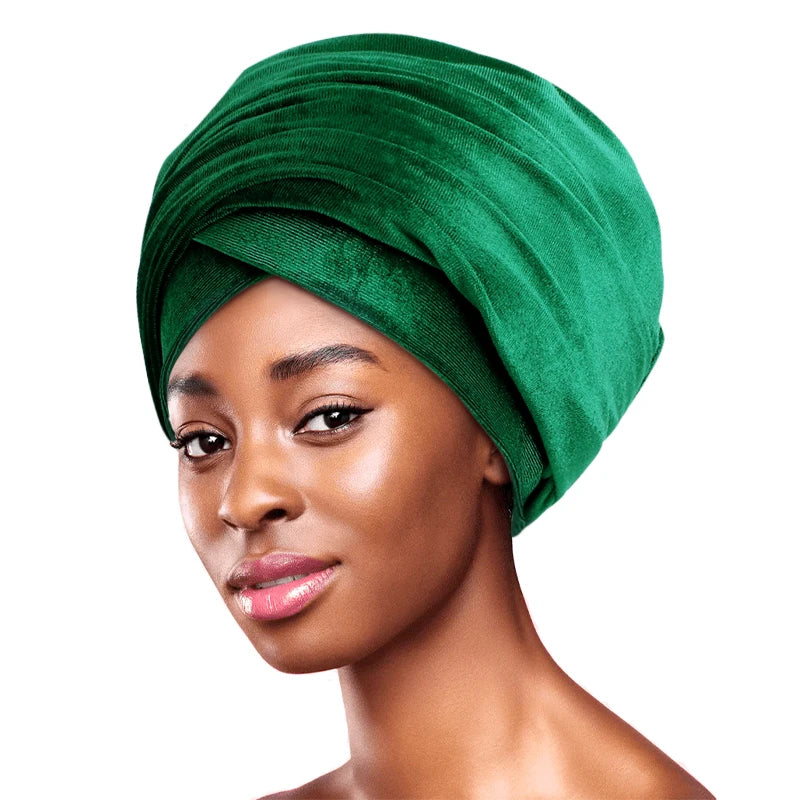 New Women Pleated Velvet  Elegant Head Wrap Extra Long Tube, Headwrap Scarf Tie for Chemo