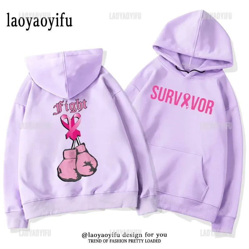 Breast Cancer Awareness Motivational Fighter Graphic Pullover BREAST CANCER AWARENESS Pink Ribbon Tree Woman Hoodies