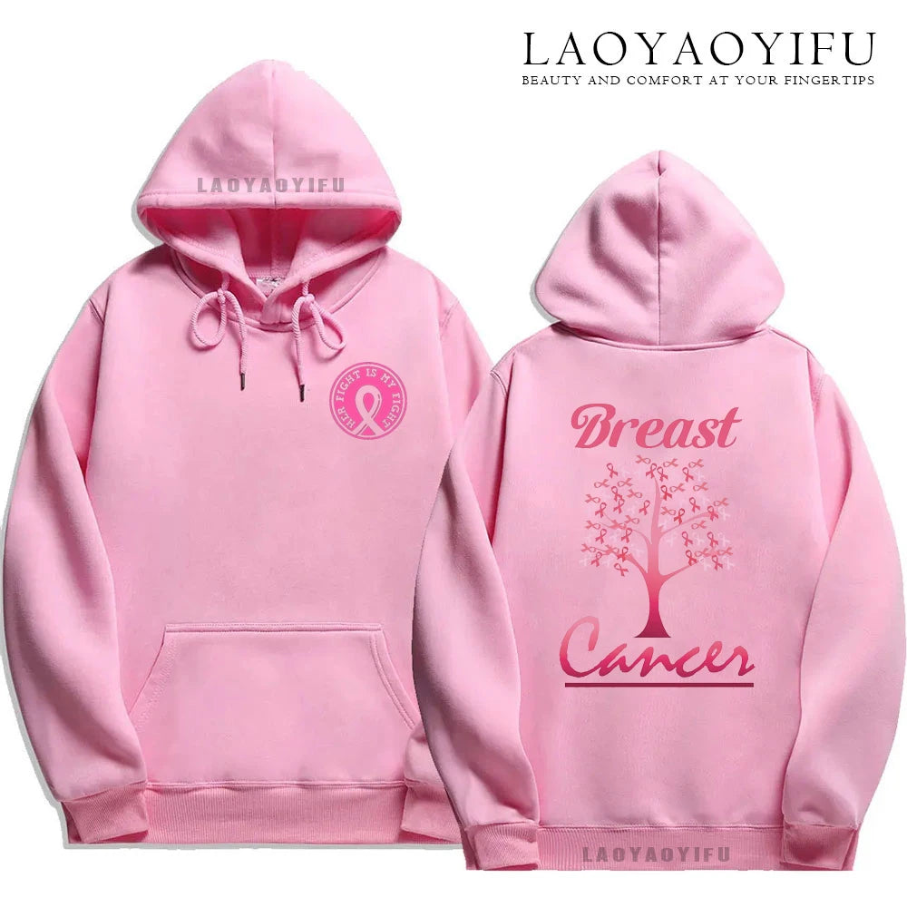 Pink Ribbon Breast Cancer Awareness Hoodie Unisex Cancer Survivor Support Thermal Lined Streetwear Anime Hoodie Autumn Tops