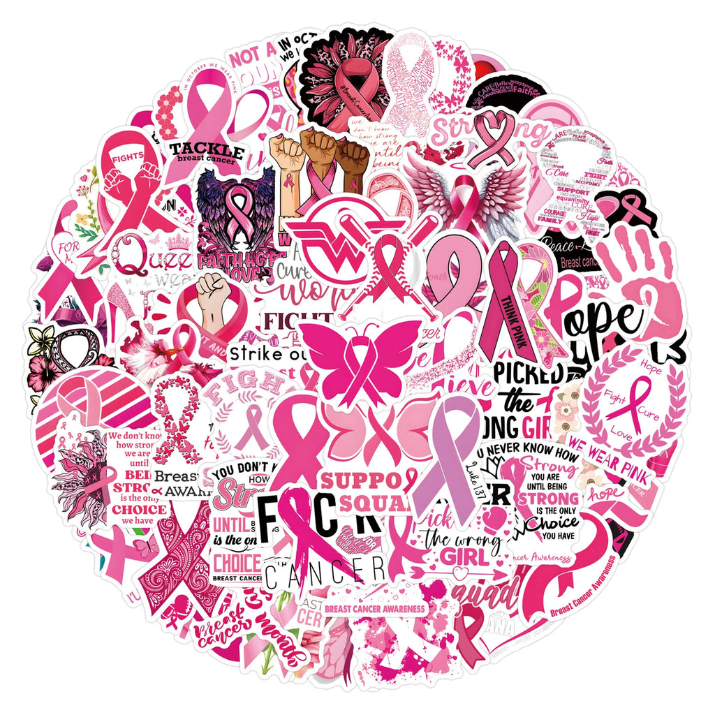 10/55/110PCS Breast Cancer Prevent Stickers Funny Graffiti Sticke DIY Cartoon Decals Scrapbook Luggage Laptop Phone Guitar Bike