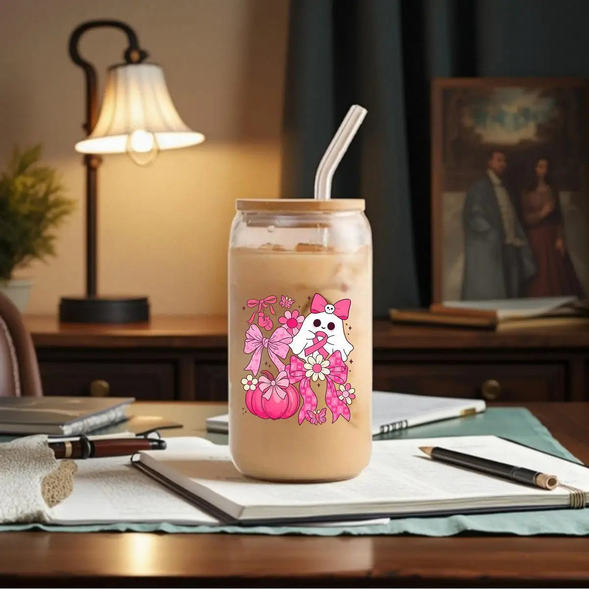 Breast Cancer Awareness Glass Set: Pink ribbon/pumpkin design – Bottle & pitcher, gifts for her/occasions.