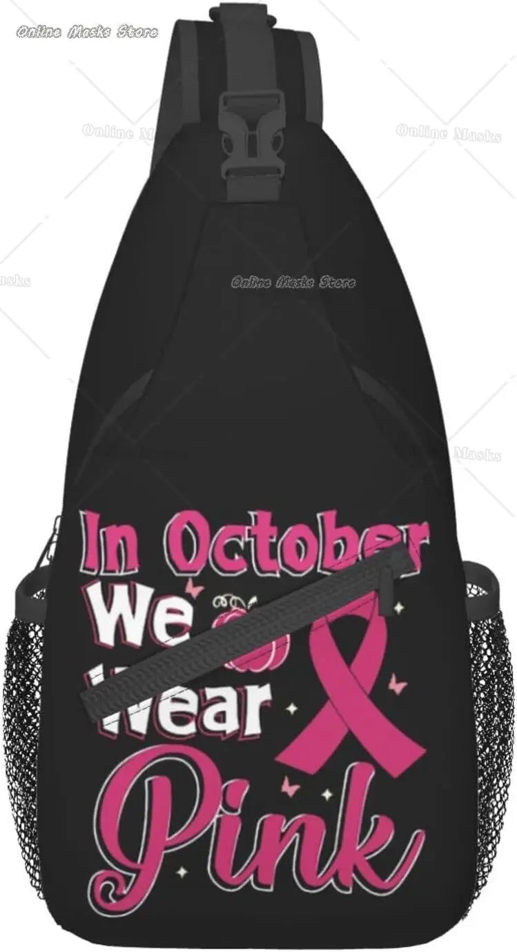 Breast Cancer Pink Awareness Ribbon Sling Bag for Women Girls Shoulder Backpack Chest Bags Crossbody Daypack for Hiking Camping