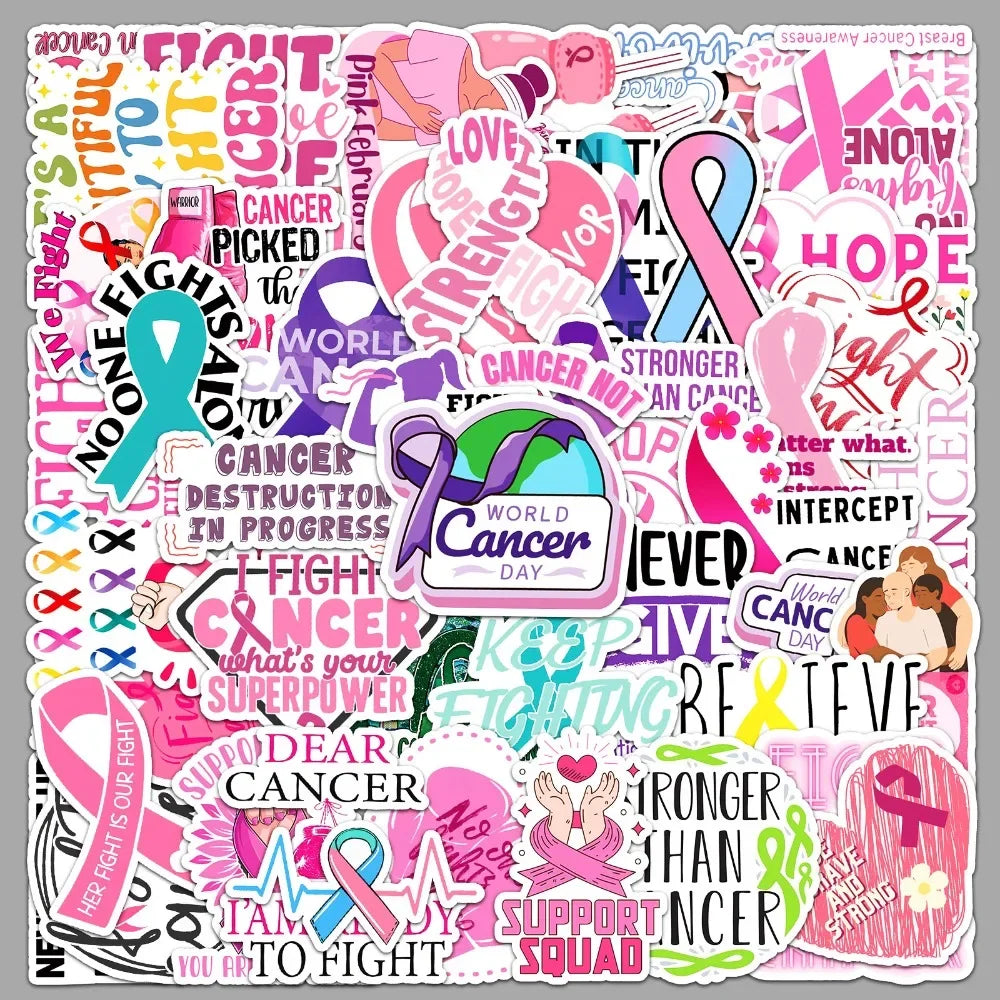 Assorted Breast Cancer Awareness Sticker DIY Phone Case Suitcase Notebook Women Power Pink Ribbon Stickers Kids Toy Wholesale