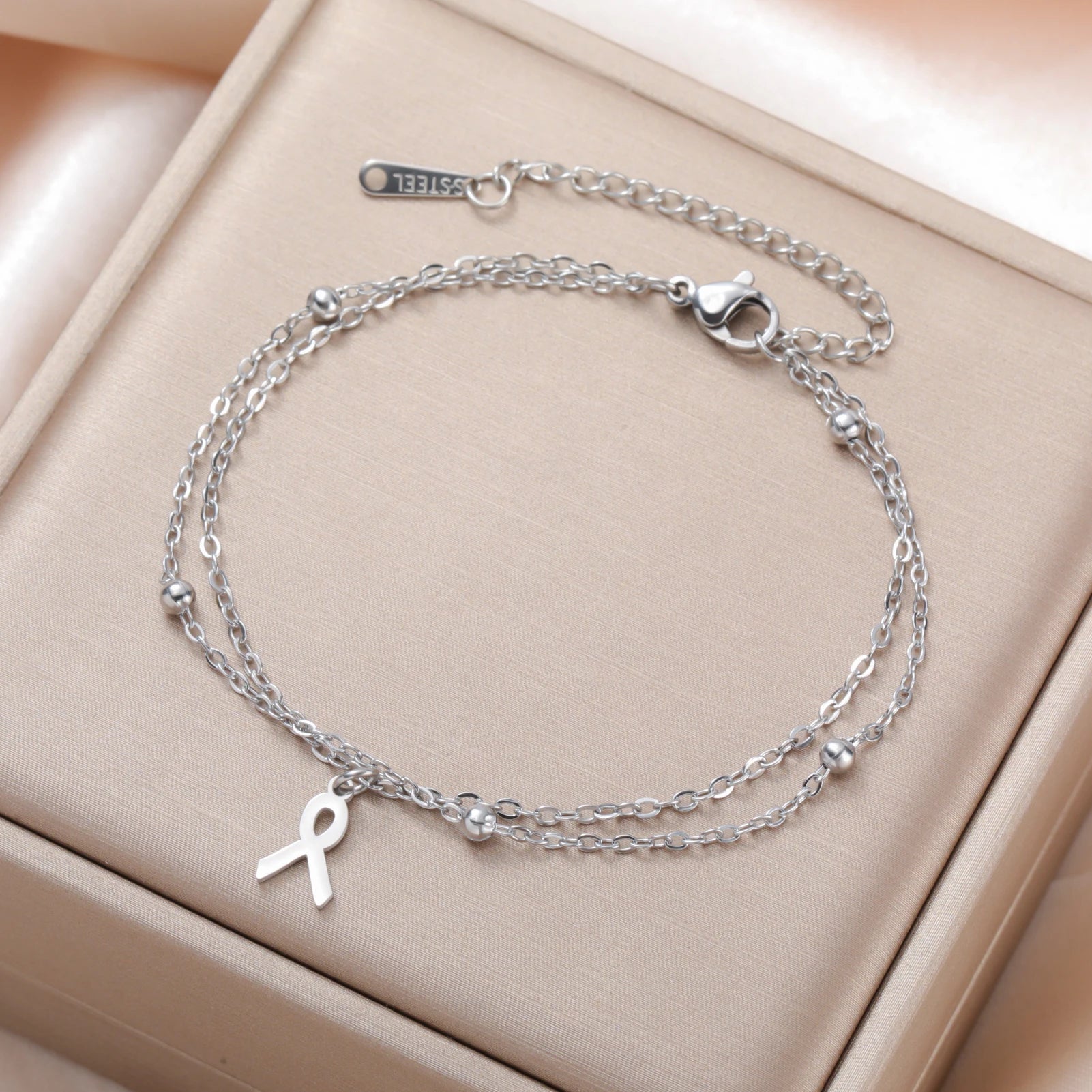 Women Breast Cancer Awareness Bracelets Stainless Steel Hand Chains Adjustable Chain Safety Blessing Lucky Jewelry Gift