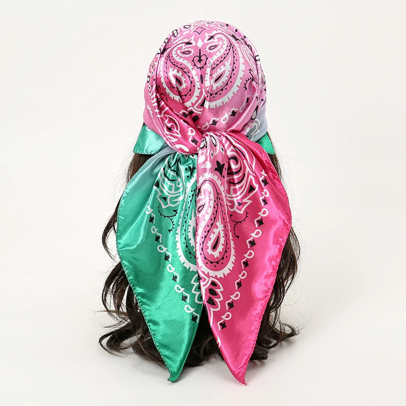 Satin Square Scarf Women  Elegant 2025 Print Silk Neckerchief Shawl Wraps Headband Handle Hair Accessories Bandana