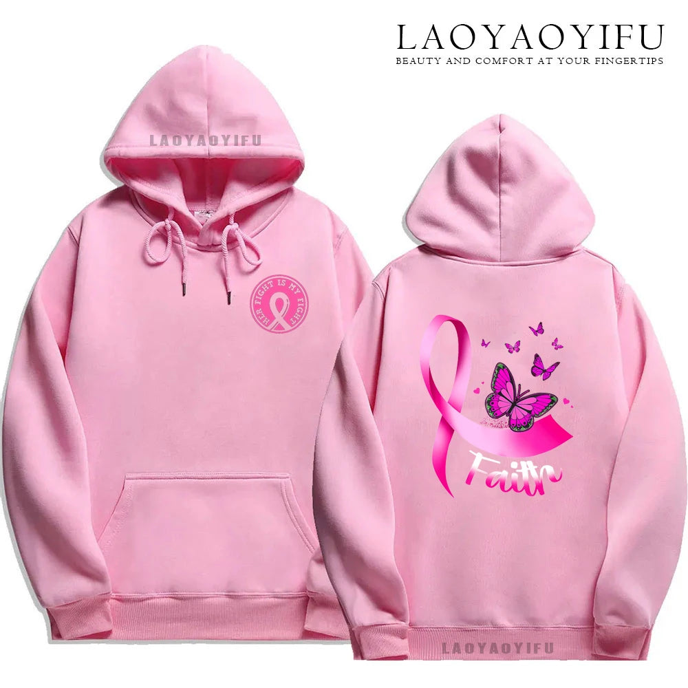 Pink Ribbon Breast Cancer Awareness Hoodie Unisex Cancer Survivor Support Thermal Lined Streetwear Anime Hoodie Autumn Tops