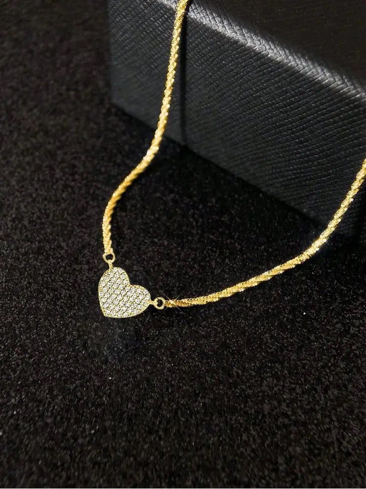 925 Sterling Silver  Fashion Full Zircon Love Heart Necklace For Women Engagement Wedding Luxury High Quality Fine Jewelry