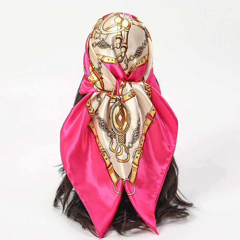 Satin Square Scarf Women  Elegant 2025 Print Silk Neckerchief Shawl Wraps Headband Handle Hair Accessories Bandana