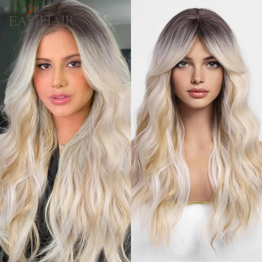 EASIHAIR Sandy Blonde Golden Wavy Synthetic Wigs with Long Hair Wigs for Women Natural Heat Resistant