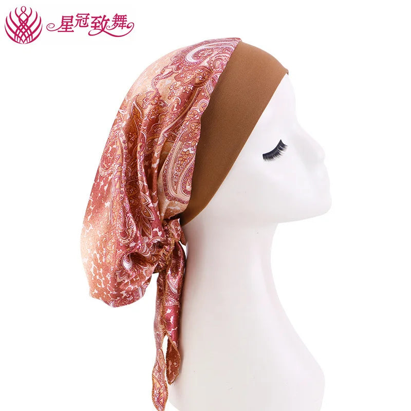 Elastic Wide-Band Boho Print Head Scarf, Sleep Cap & Hair Wrap for Women