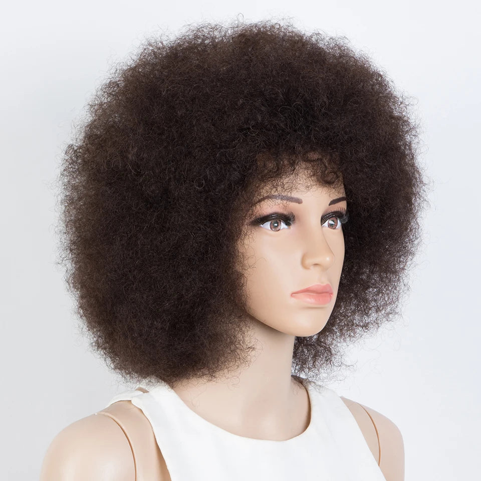 Brown Colored Human Hair Wigs For Women 14 Inch Short Afro Wigs 100% Real Brazilian Hair Wigs Natural Real Wigs