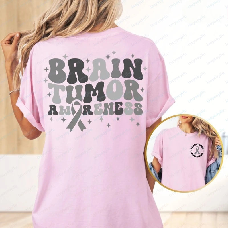Brain Tumor Awareness Cotton T-Shirt Gray Ribbon Shirt Brain Cancer Shirt Cancer Warrior Shirt Tumor Gifts Cancer Fighter Tees