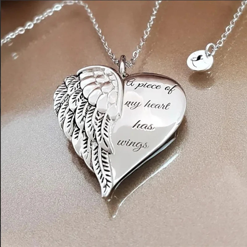 A Piece of My Heart Has Wings Pendant European American Angel Wings Engraved Necklace Jewelry Necklace for Women