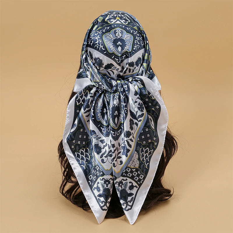 Satin Square Scarf Women  Elegant 2025 Print Silk Neckerchief Shawl Wraps Headband Handle Hair Accessories Bandana