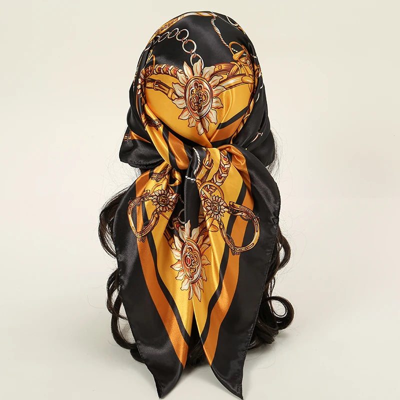 Satin Square Scarf Women  Elegant 2025 Print Silk Neckerchief Shawl Wraps Headband Handle Hair Accessories Bandana