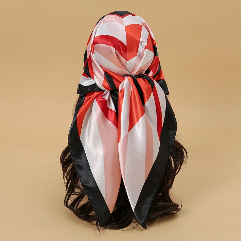 Satin Square Scarf Women  Elegant 2025 Print Silk Neckerchief Shawl Wraps Headband Handle Hair Accessories Bandana
