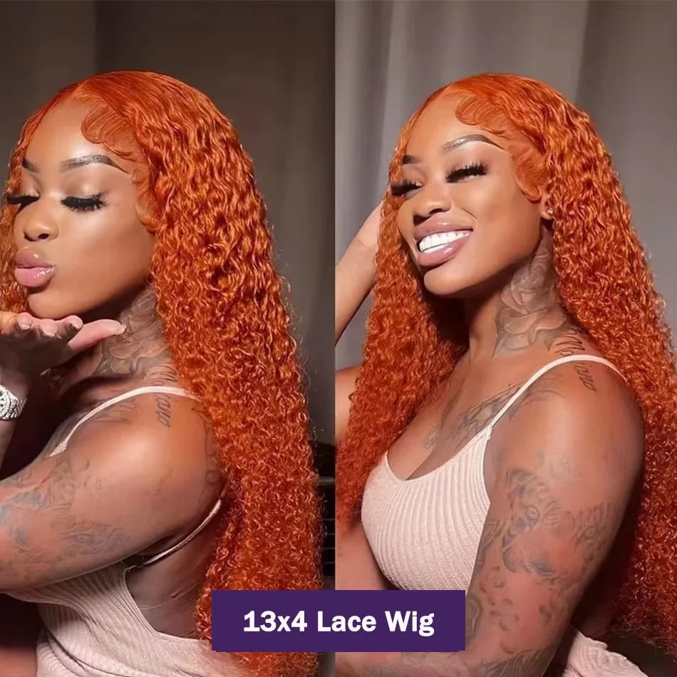 34inch Orange Ginger Water Wave Lace Front Wigs 13x4 13x6 #350 Colored Wigs 100% Brazilian Human Hair Deep Curly Wigs 260Density