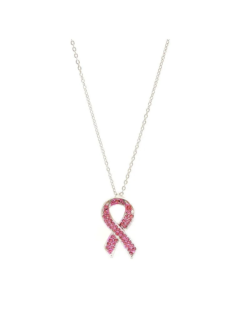 Breast Cancer Happy Kiss Cancer Awareness necklace Ribbon Pendant "Together We Are Stronger than Cancer" gift for women