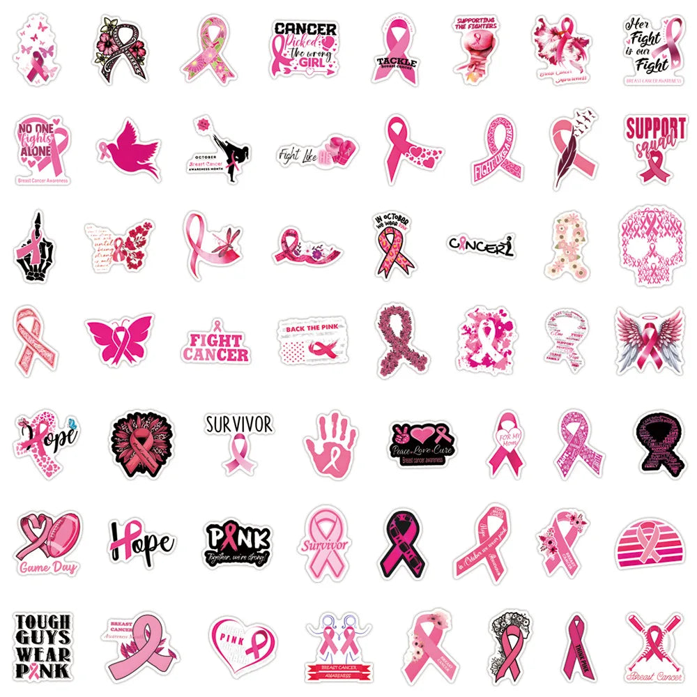 10/55/110PCS Breast Cancer Prevent Stickers Funny Graffiti Sticke DIY Cartoon Decals Scrapbook Luggage Laptop Phone Guitar Bike