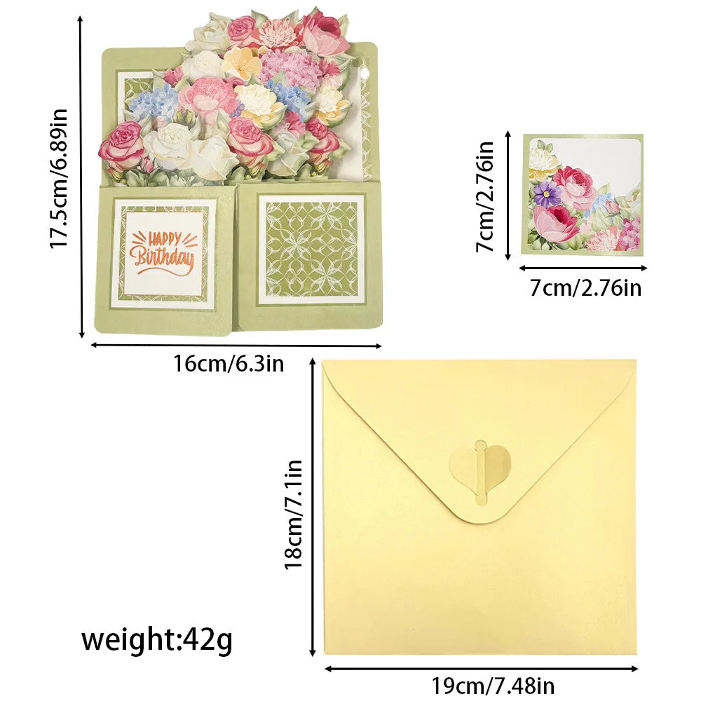 1pc Flower Pop Up Box Card,for Thinking of You, Get Well Soon,Birthday,Happy Mother`s Day,Best Mom Ever, Thank You, Thanksgiving