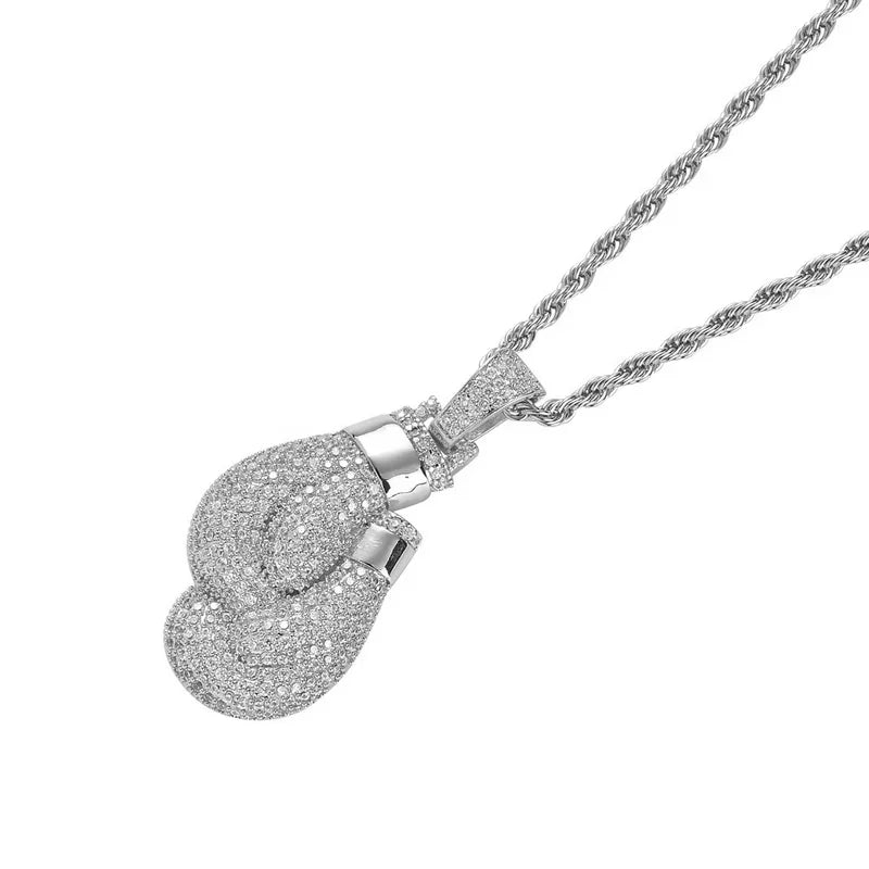 KEEP FIGHTING Boxing Gloves Pendant Necklace and Pendant Gold color rhinestones Men's /Women's fighting Necklace Pendant Jewelry