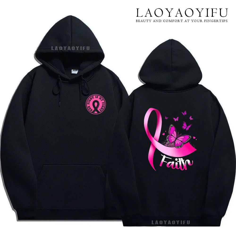 Pink Ribbon Breast Cancer Awareness Hoodie Unisex Cancer Survivor Support Thermal Lined Streetwear Anime Hoodie Autumn Tops