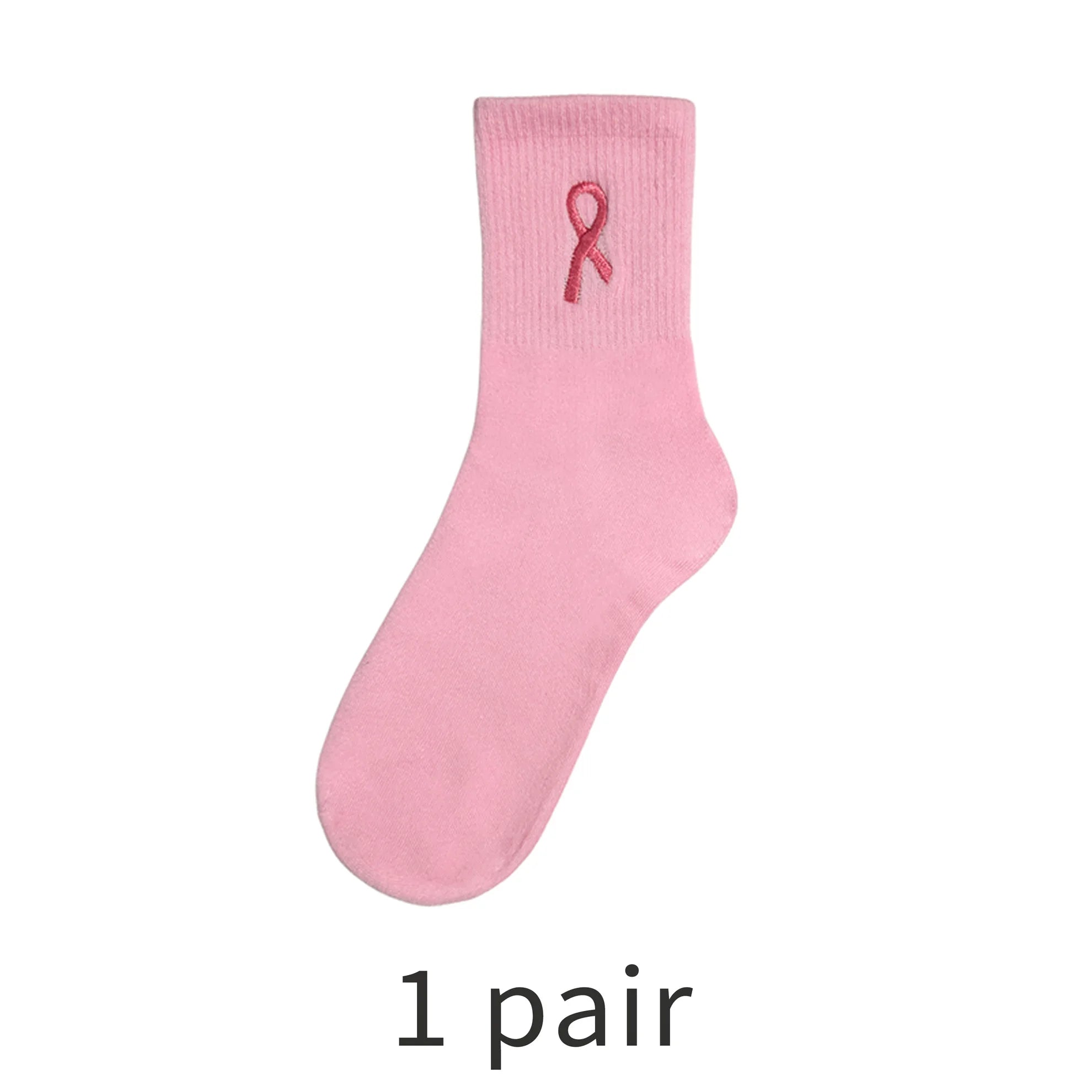 Ribbon Embroidered Breast Cancer Awareness Socks, Cozy Soft Crew Socks, Great Gifts For Ladies, Youth, Sports Clubs & Family