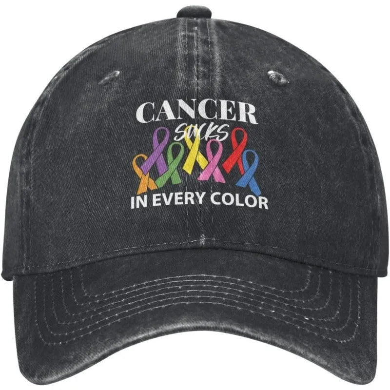 Cancer Sucks- In Every Color Awareness Ribbons Baseball Cap Cotton Adjustable Adult Hat