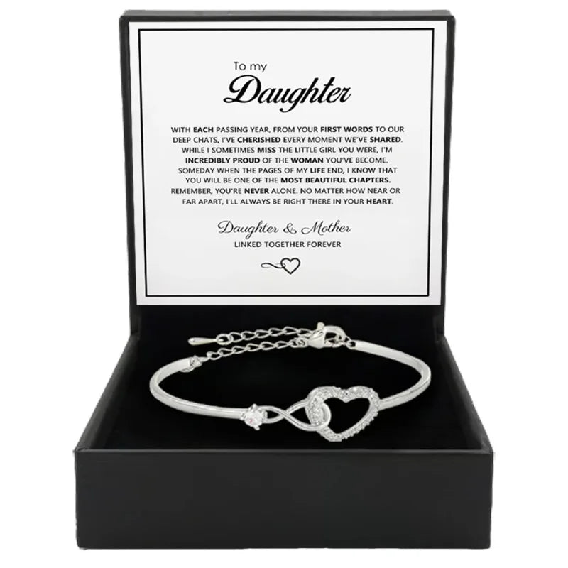 To My Daughter ,Forever Connected Bracelet, Infinity Forever Love Heart Bracelets- From Mom nspirational Gift with Card Box