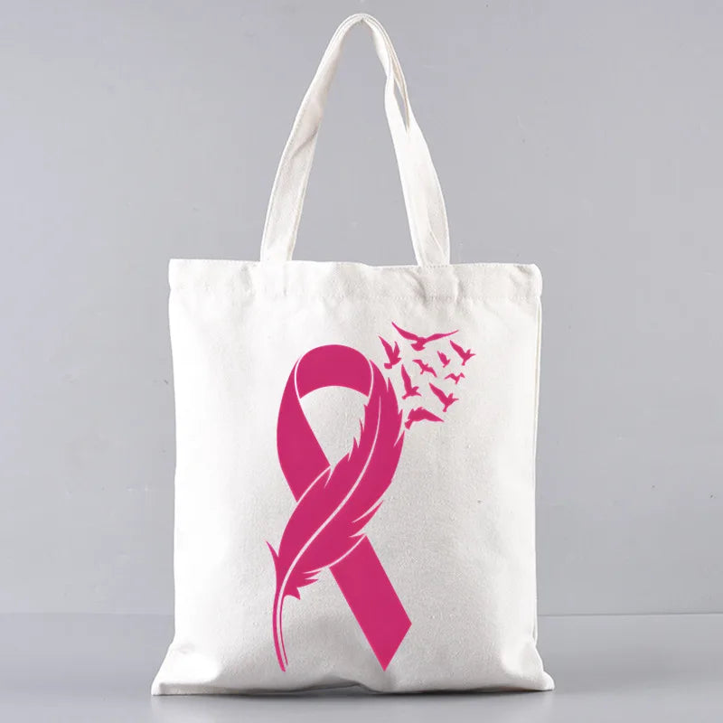 October Pink Breast Cancer Awareness Pattern Bag Set, Lightweight Large Capacity Tote Bag, Party Gift Handbag for Girls