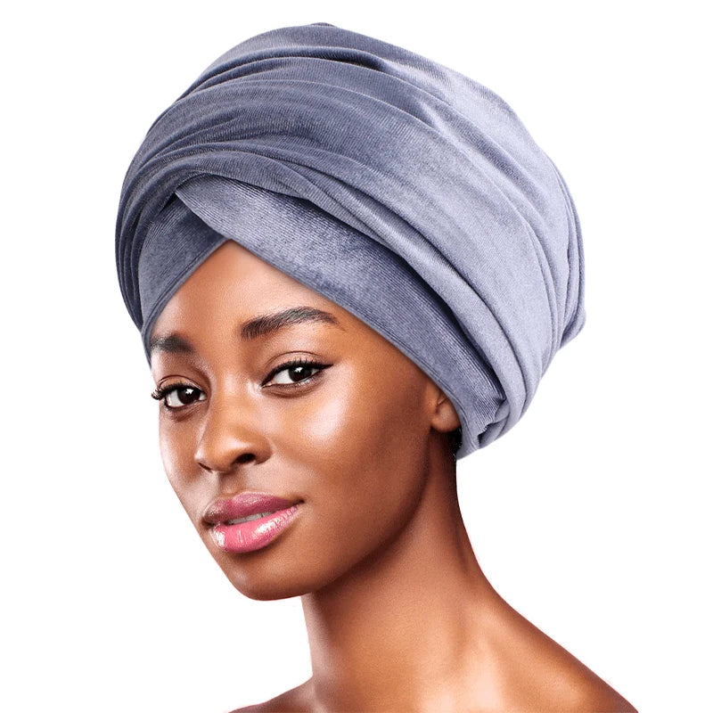 New Women Pleated Velvet  Elegant Head Wrap Extra Long Tube, Headwrap Scarf Tie for Chemo