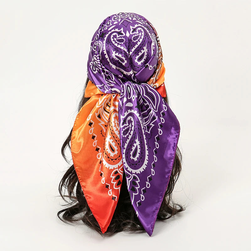 Satin Square Scarf Women  Elegant 2025 Print Silk Neckerchief Shawl Wraps Headband Handle Hair Accessories Bandana