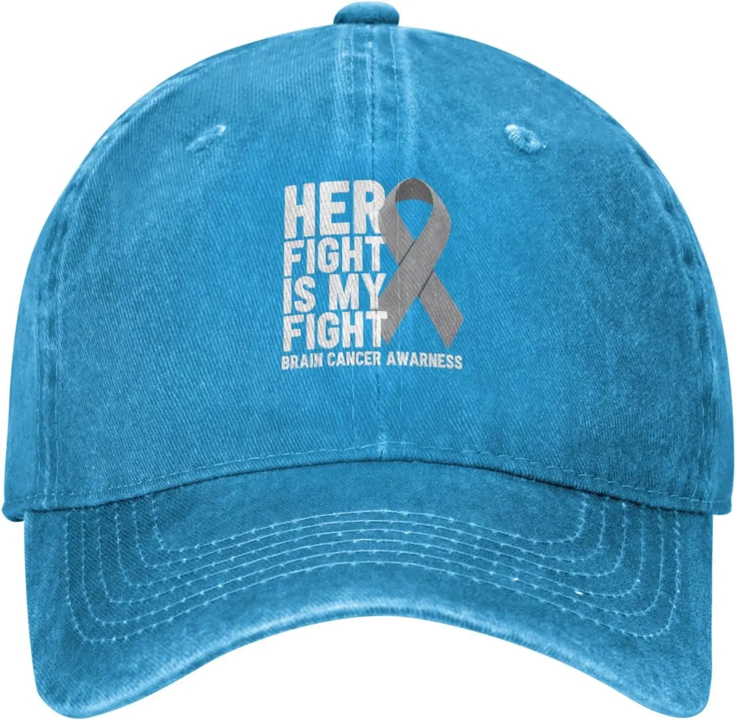 Her Fight Is My Fight Brain Cancer Awareness Grey Ribbon Baseball Cap Adjustable Cotton Casual Hat