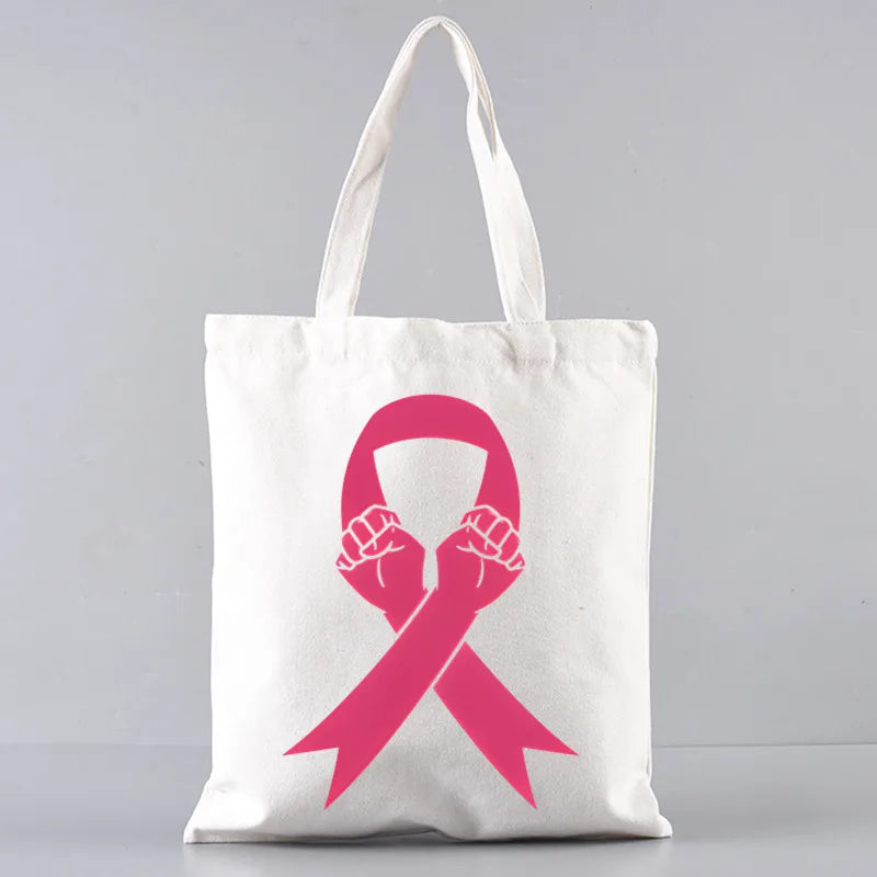 October Pink Breast Cancer Awareness Pattern Bag Set, Lightweight Large Capacity Tote Bag, Party Gift Handbag for Girls