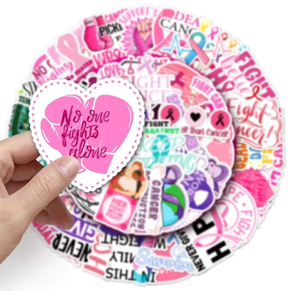 Assorted Breast Cancer Awareness Sticker DIY Phone Case Suitcase Notebook Women Power Pink Ribbon Stickers Kids Toy Wholesale