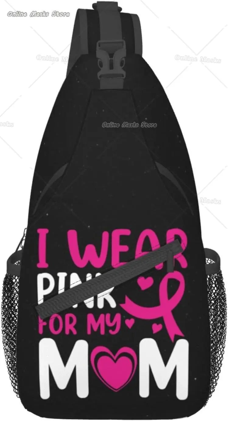 Breast Cancer Pink Awareness Ribbon Sling Bag for Women Girls Shoulder Backpack Chest Bags Crossbody Daypack for Hiking Camping