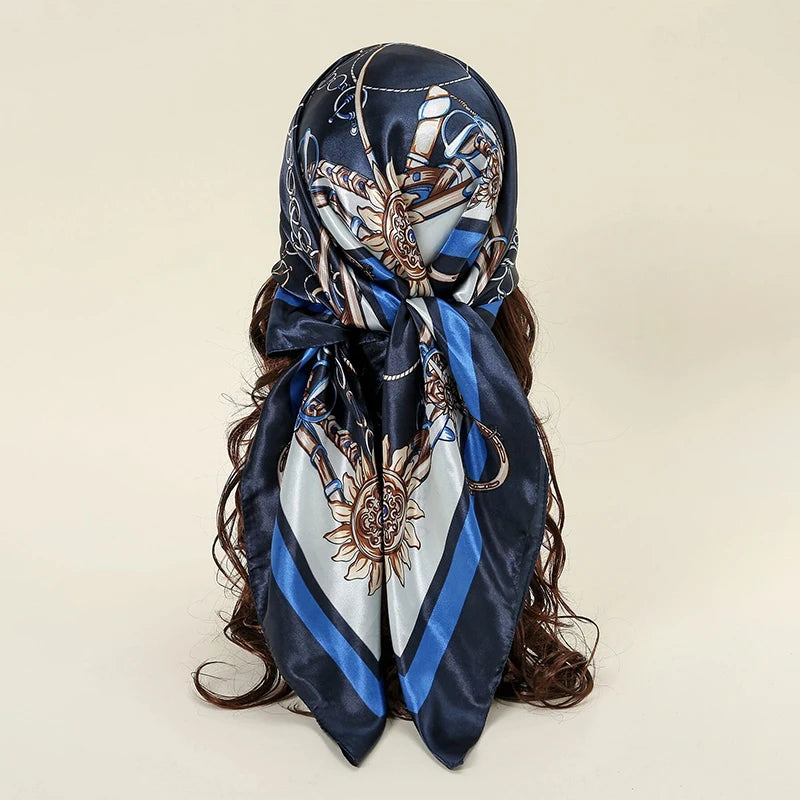 Satin Square Scarf Women  Elegant 2025 Print Silk Neckerchief Shawl Wraps Headband Handle Hair Accessories Bandana
