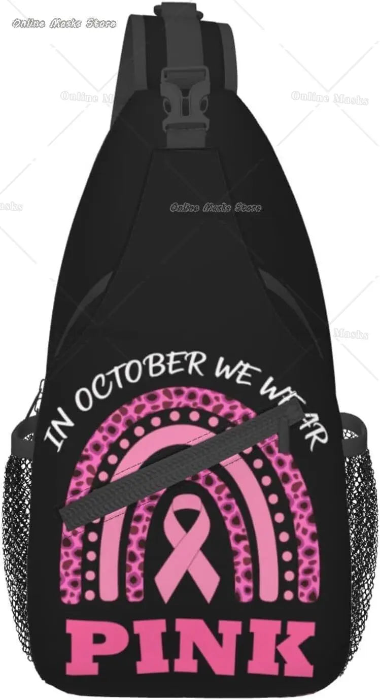 Breast Cancer Pink Awareness Ribbon Sling Bag for Women Girls Shoulder Backpack Chest Bags Crossbody Daypack for Hiking Camping