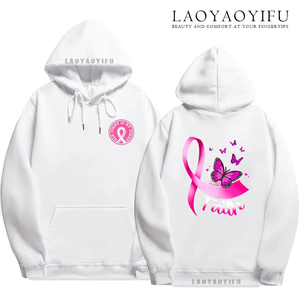 Pink Ribbon Breast Cancer Awareness Hoodie Unisex Cancer Survivor Support Thermal Lined Streetwear Anime Hoodie Autumn Tops