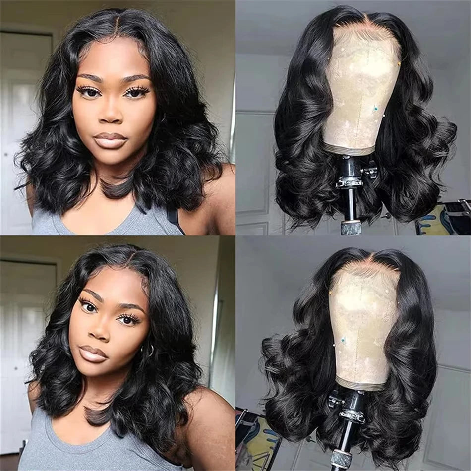 10 Inch Short Human Hair Wigs Bob Loose Body Wave Black Wig