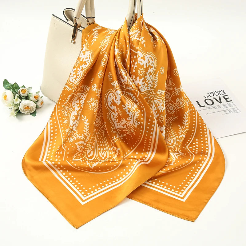 70*70cm Silk Neck Scarf Women Luxury Square Scarf, Headband Shawls Brand Wraps Neckerchief Hair Bandana