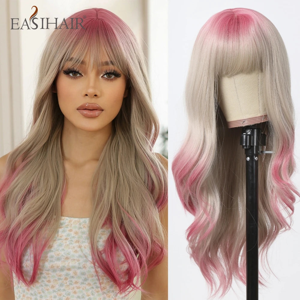 EASIHAIR Sandy Blonde Golden Wavy Synthetic Wigs with Long Hair Wigs for Women Natural Heat Resistant