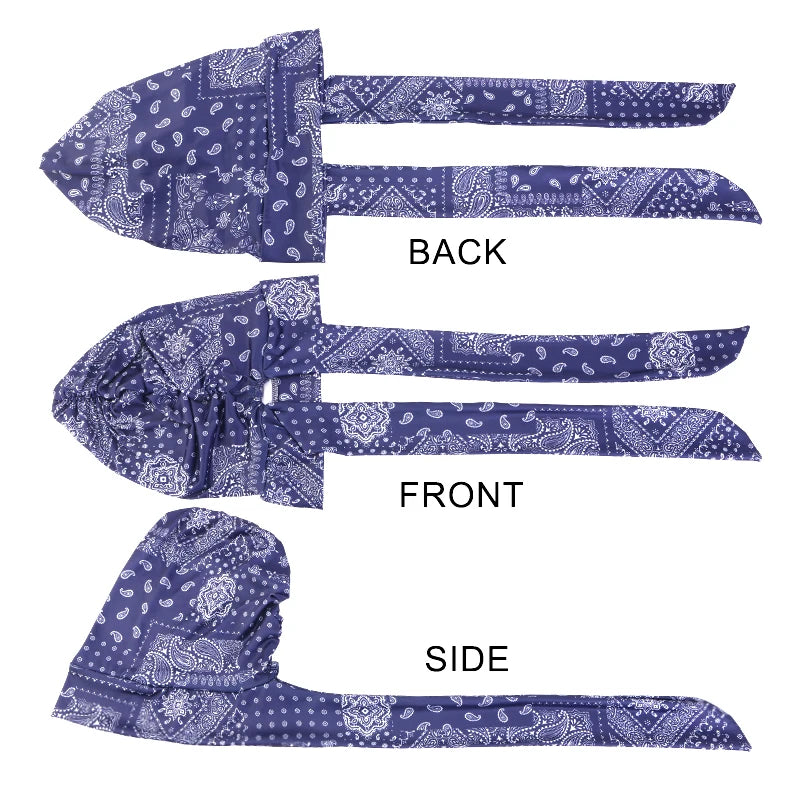 Cap Elastic Print Flower Pre-Tied Long Tail Headscarf Wrap Chemo Bonnet or Band