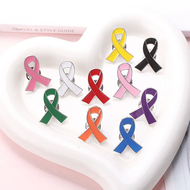 1pc/5pcs/10pcs Colorful Ribbon Broach Pin Bow Tie Symbol Icon Badge Pin Cancer Awareness Lapel Pin