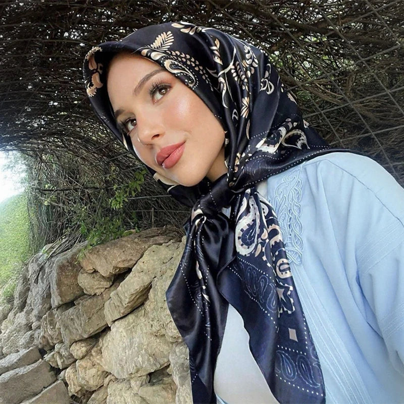 Satin Square Scarf Women  Elegant 2025 Print Silk Neckerchief Shawl Wraps Headband Handle Hair Accessories Bandana